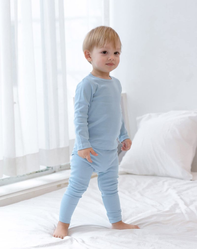 AVAUMA Baby Boys Girls Pajama Set Kids Toddler Snug fit Basic Cotton Sleepwear pjs for Daily (Sky Blue-1 Large) - Image 4
